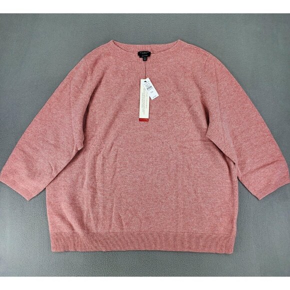 New Talbots 100% Cashmere Sweater Plus 2Xp Pink Classics 3/4 Sleeve Crew Neck - Picture 1 of 5